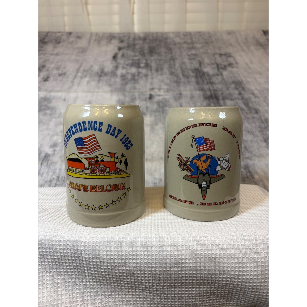 Vintage Gerz W. Germany Beer Stein Set SHAPE Belgium Independence Day 1983 1984